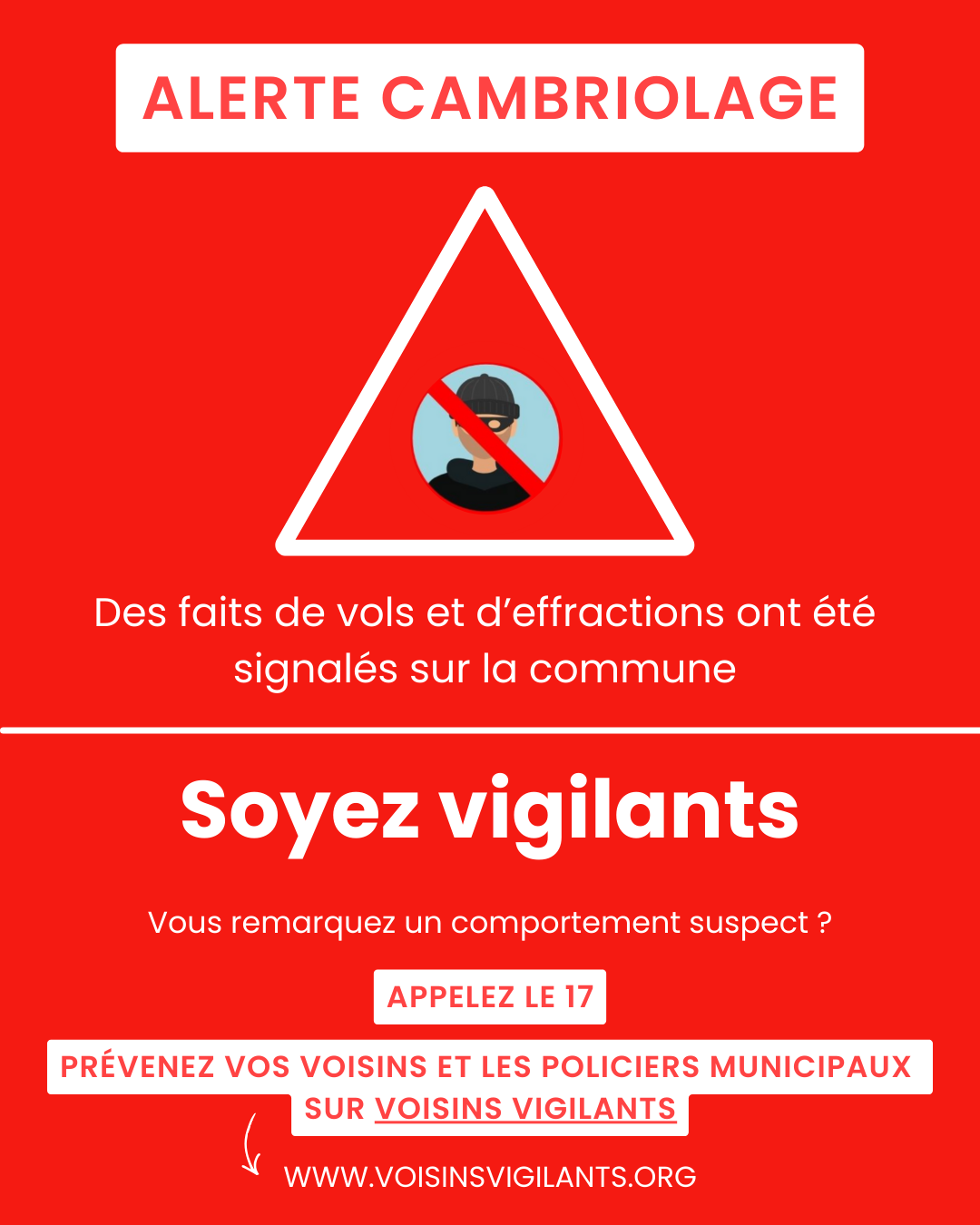 ALERTE CAMBRIOLAGES